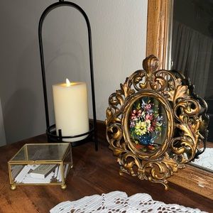 Vintage brass frames floral painting